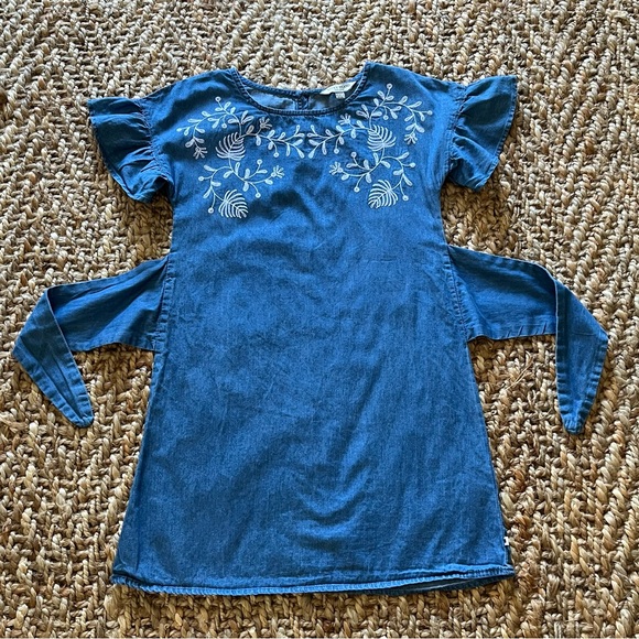 Lucky Brand Chambray Dress Denim Blue Embroidered Little Girls Medium - Picture 2 of 14